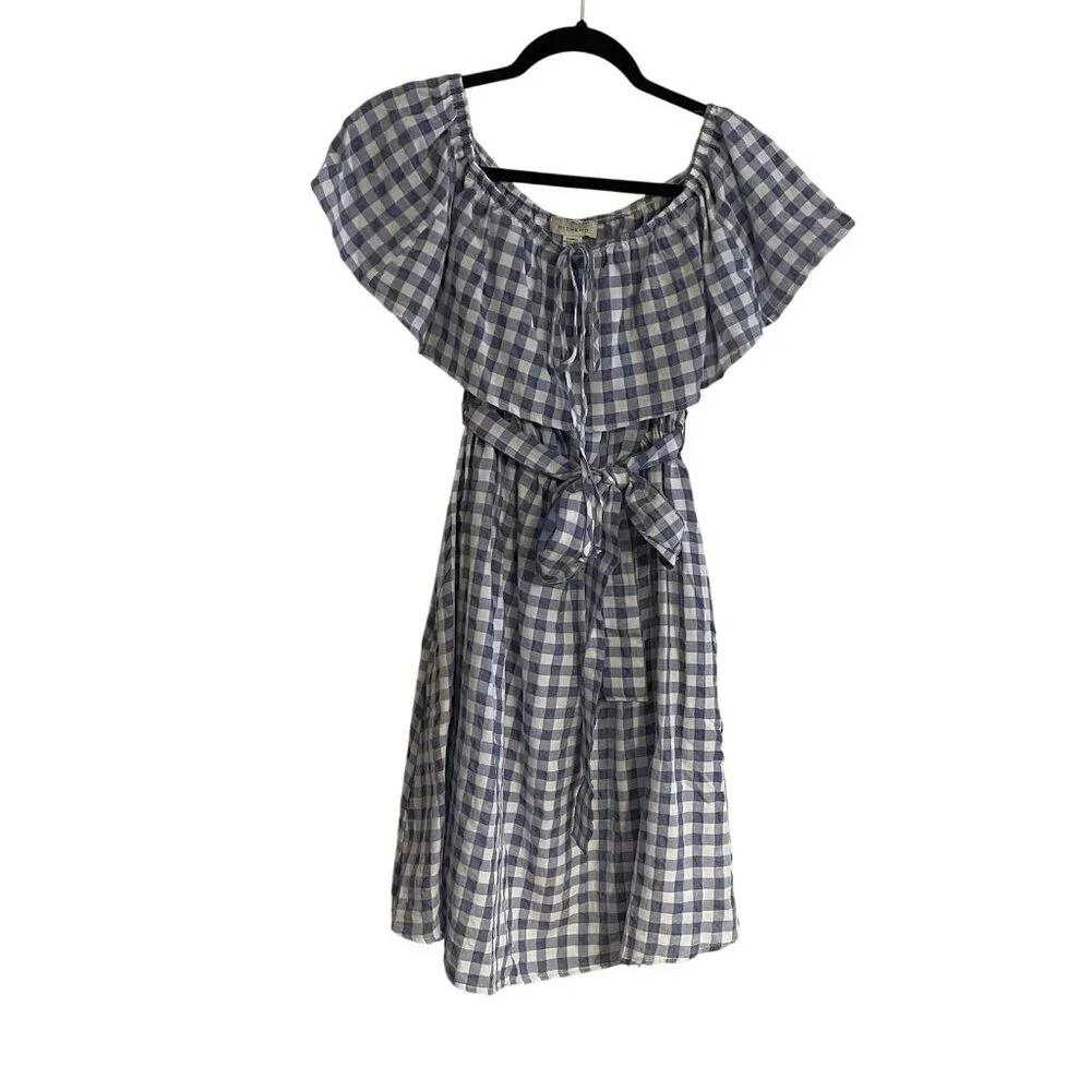 11 1 Tylho Anthropologie XXSP Gingham Ruffle Off The Shoulder Kinsey Dress NWT